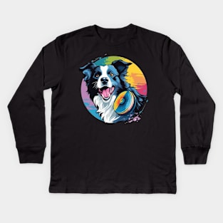 border collie playing with a frisbee Kids Long Sleeve T-Shirt